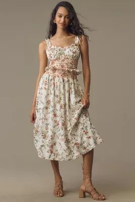 By Anthropologie Sleeveless Smocked-Waist Ruffled Midi Dres | Anthropologie (US)