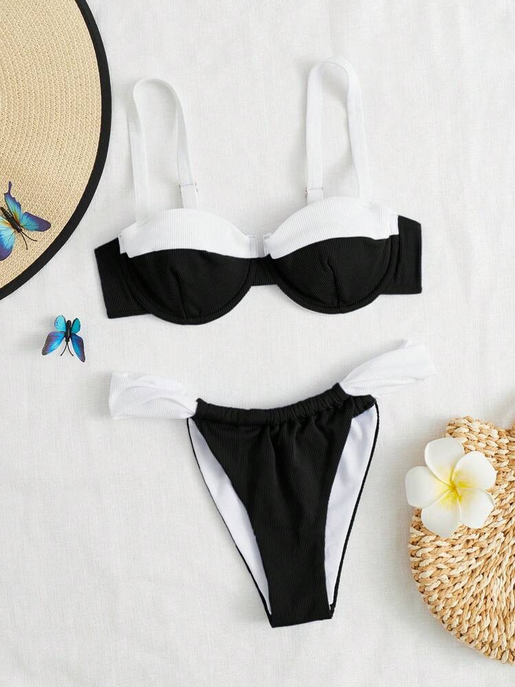 SHEIN Swim Summer Beach Color Block Underwire Bikini Set | SHEIN