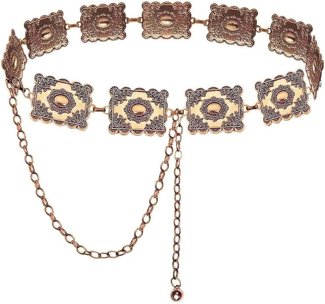 TOPACC Metal Concho Belts for Women Western Cowgirl Turquoise Boho Chain Belts for Dress Jeans | Amazon (US)