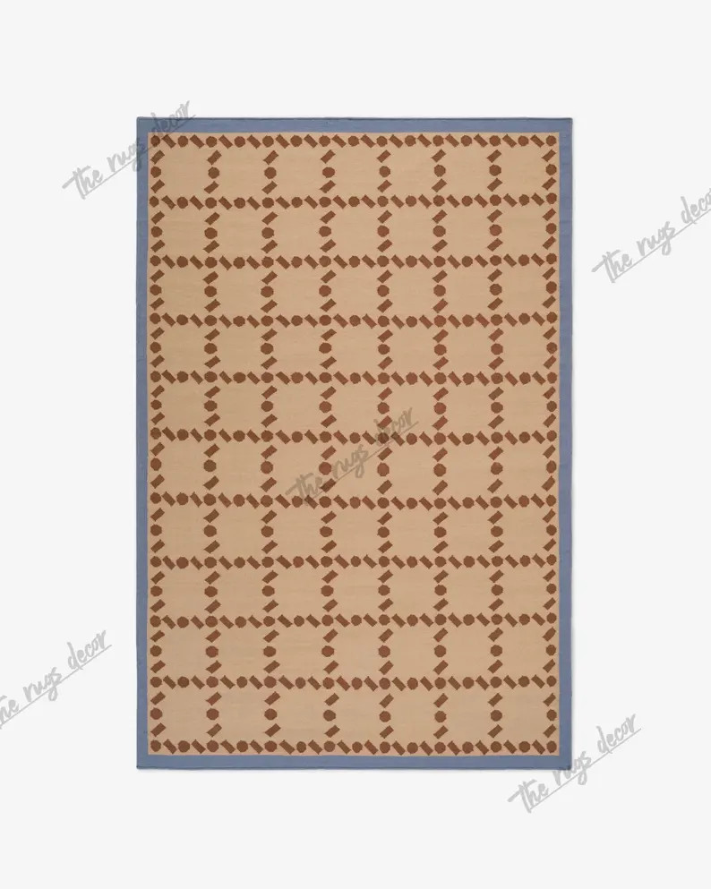 Handwoven Wool Flatweave Rug: Beige, Rust, and Blue Geometric Design - Etsy | Etsy (US)