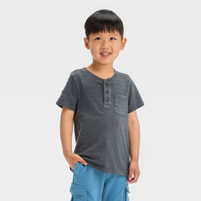 Toddler Boys' Short Sleeve Henley T-Shirt - Cat & Jack™ Charcoal Gray 18M | Target