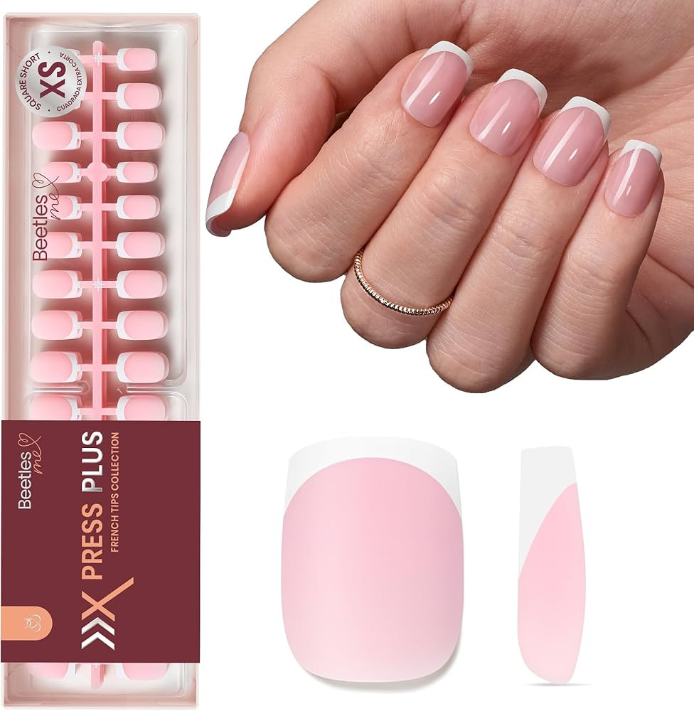 Beetles X Press Plus French Tip Nails - Peach French | Pink Extra Short Square Press On Nails | 1... | Amazon (US)