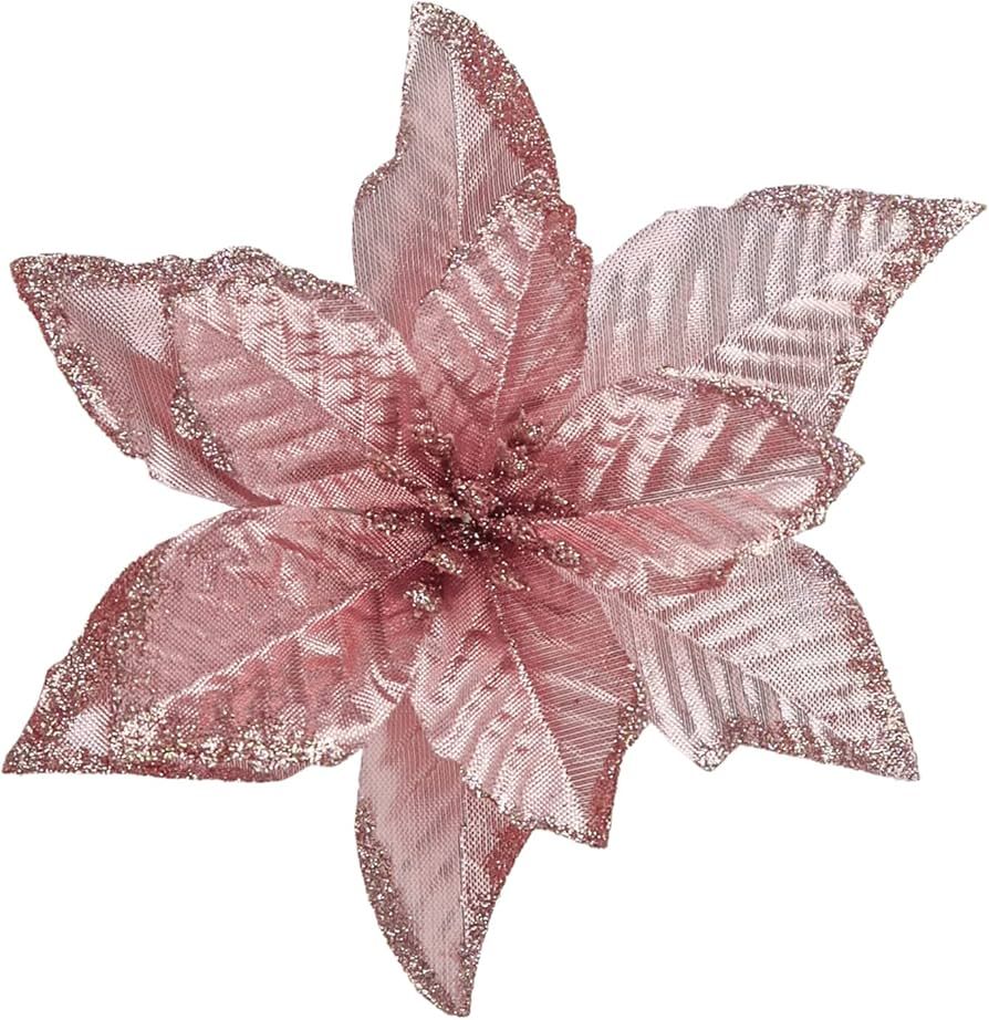 Christmas Glitter Poinsettia Christmas Tree Ornaments Pack of 12 (Rose Gold2) | Amazon (US)