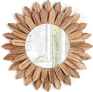 Emfogo Wall Mirror 12 inch Rustic Wood Farmhouse Mirror Sunburst Boho Mirror Wall Decor Room Deco... | Amazon (US)