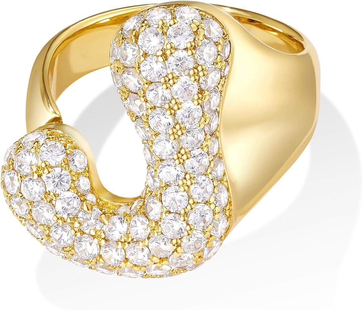 KissYan Bubble Initial Ring for Women, 14k Gold Plate Balloon Jumbo Letter Rings Open Adjustable ... | Amazon (US)