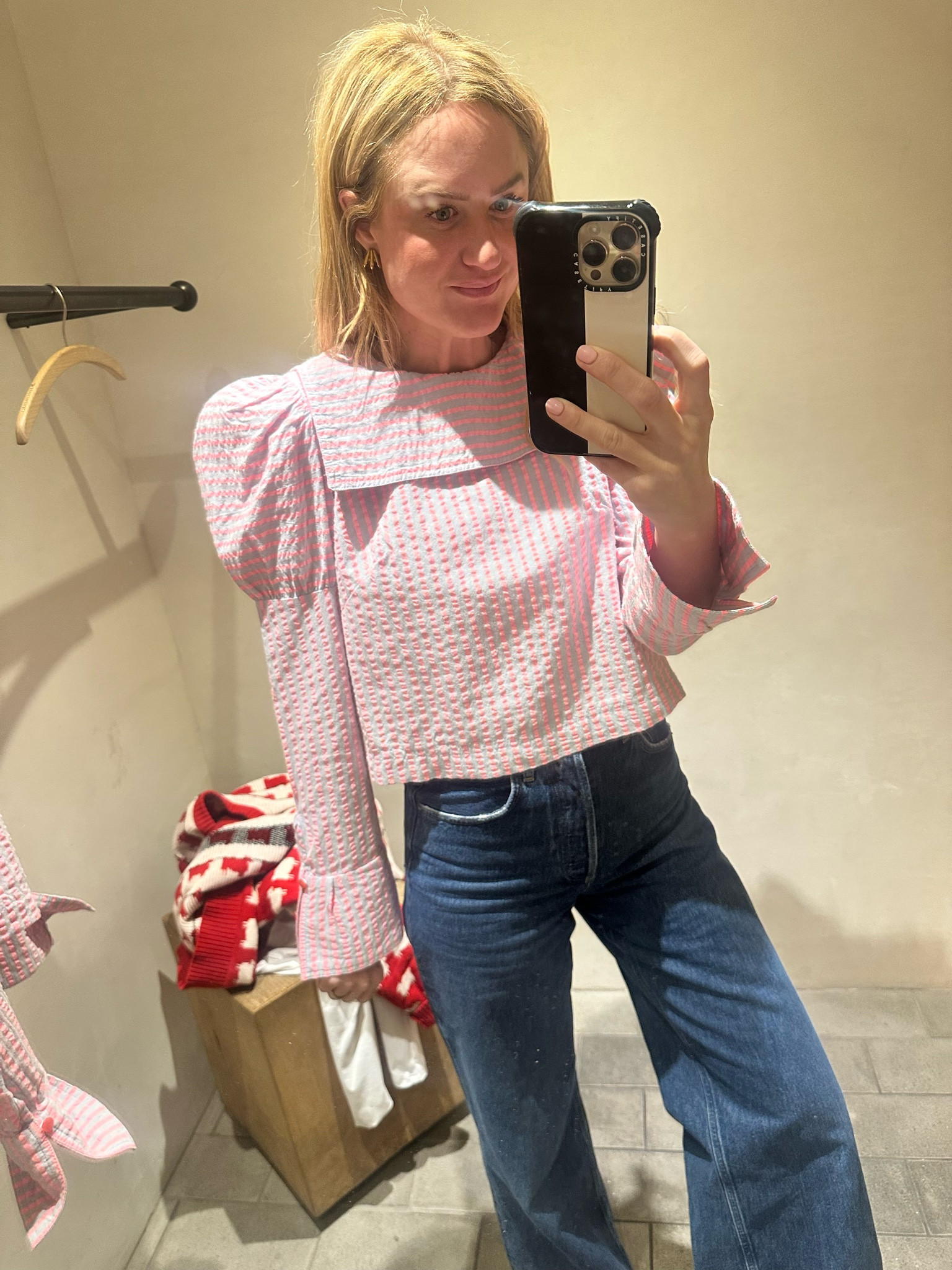 Anthropologie blouse wearing size small. Agolde jeans wearing size 25