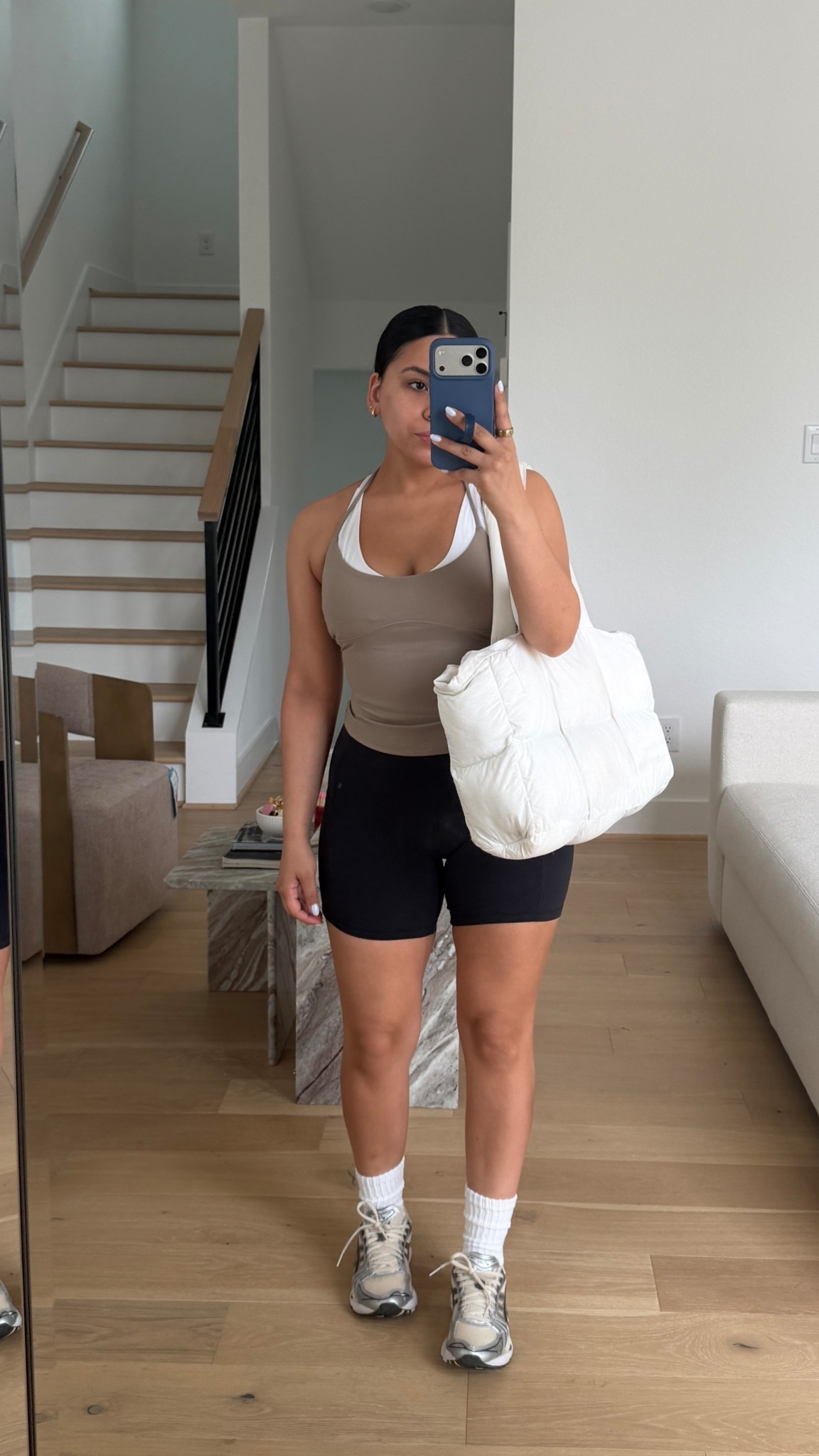 Tank: small
Sports bra: small
Biker shorts: small
Sneakers: 6.5 women 
Grip socks 
Puffer tote bag 

#LTKActive #LTKgrwm #LTKootd