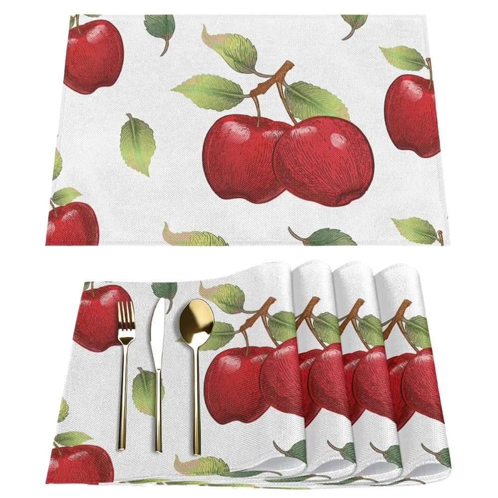 Summer Apples Placemats Set of 4 Washable Kitchen Dining Table Mats 12 x 18 Inch Modern Cloth Pla... | Amazon (US)
