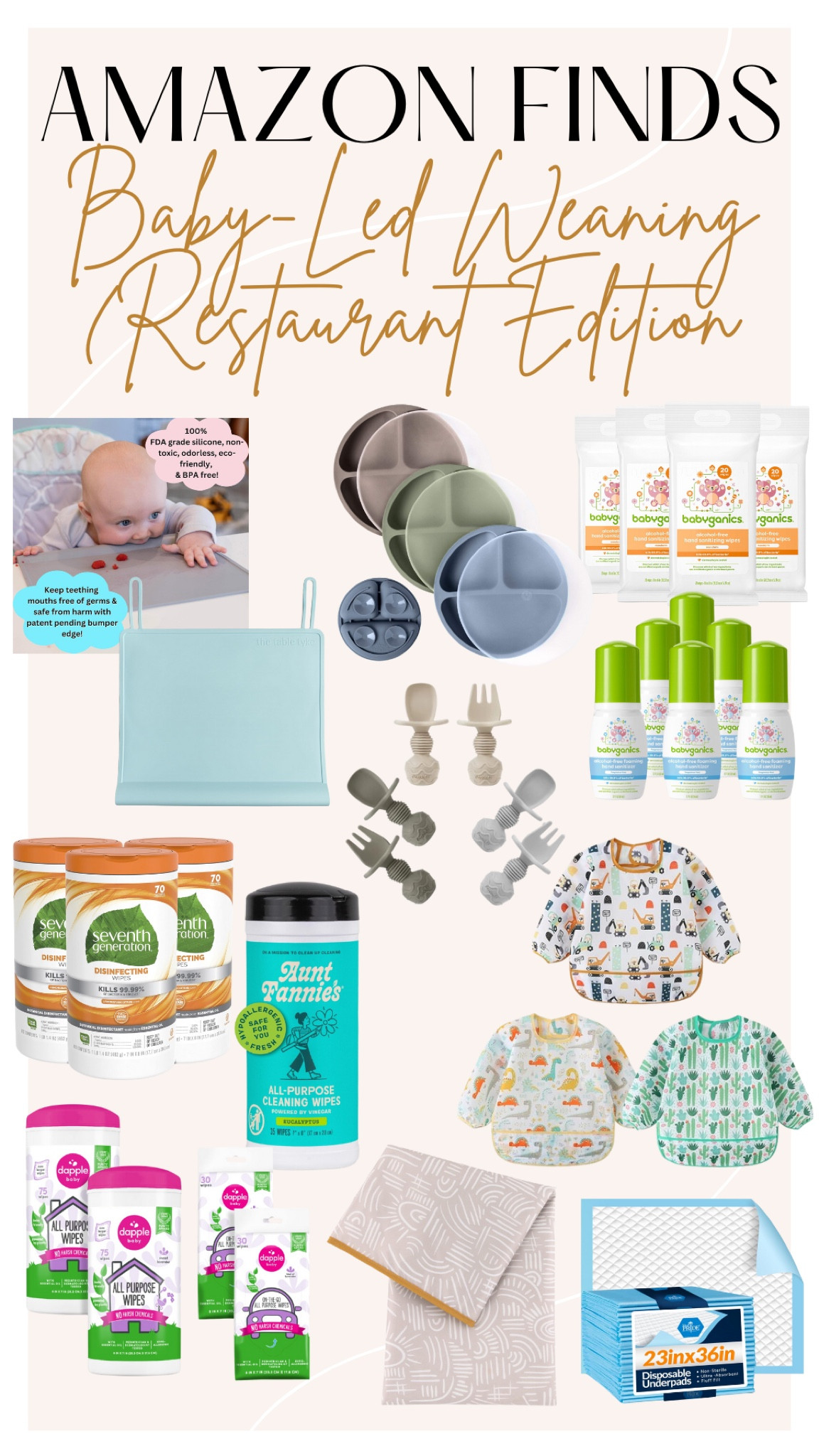 Trying to eat out at a restaurant with a baby who’s learning to self-feed solid foods can be daunting, but with the right tools, we’ve made it a little less stressful - and less messy, too! I am especially obsessed with the silicone placement with the bumper teething edge. Having something sanitary for baby to touch/gnaw on makes me feel so much better about going out! #babyledweaning 

#LTKFamily #LTKBump #LTKBaby