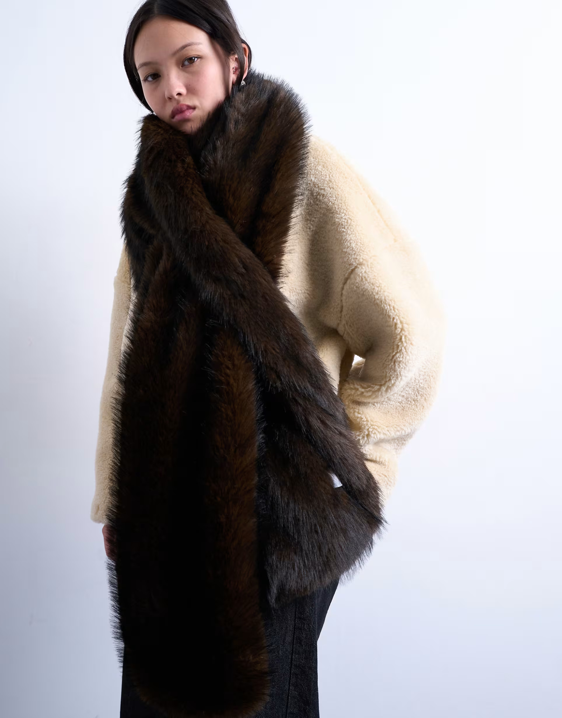 Topshop Sophie faux fur scarf in chocolate | ASOS (Global)