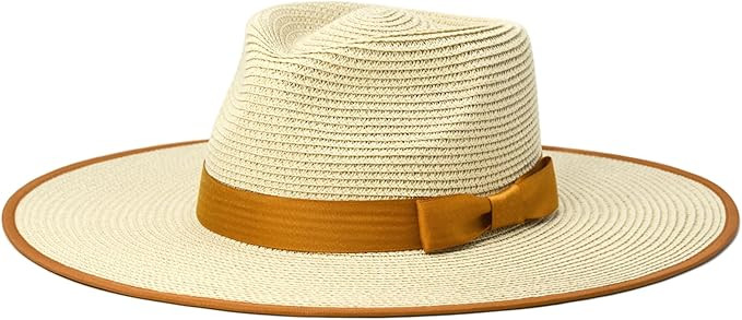 Unisex Wide Brim Sun Hat Straw Panama Rancher Fedora Hat for Men Beach Hat for Women | Amazon (US)