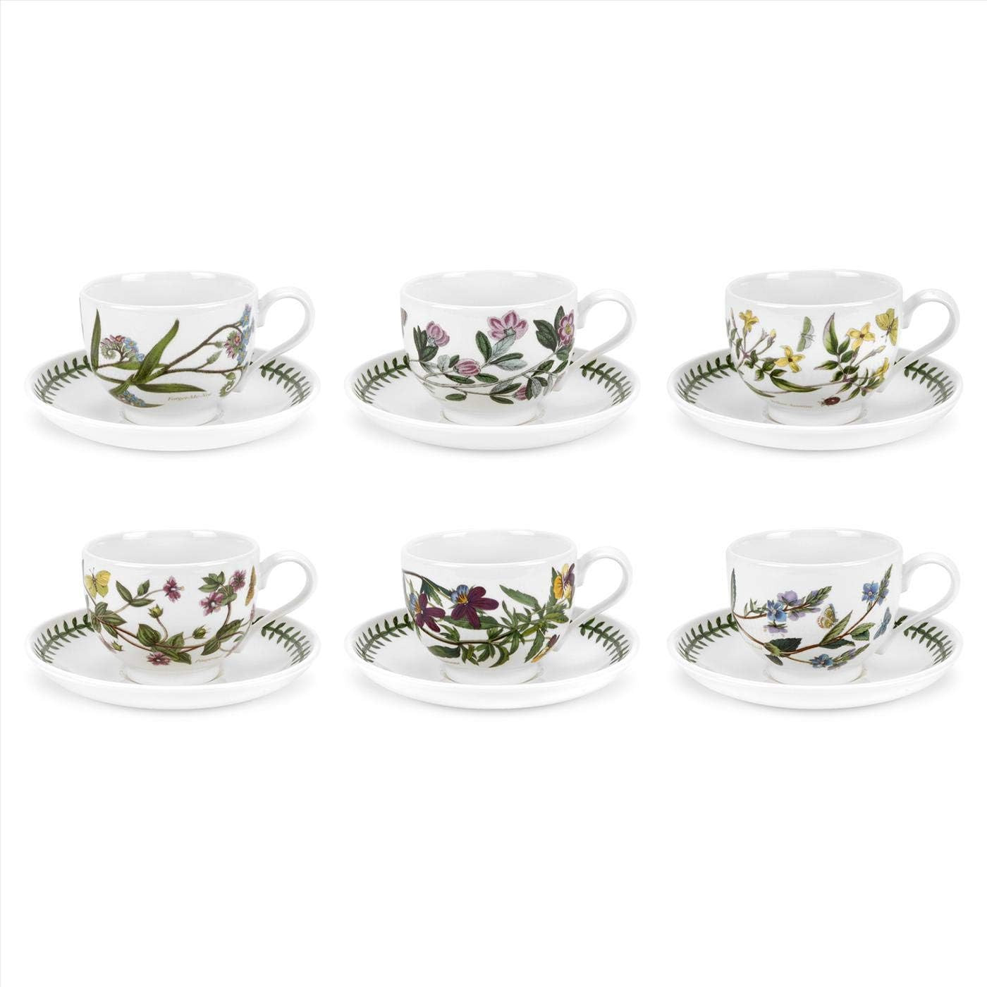 Portmeirion Botanic Garden 10oz Teacup and Saucer - Set of 6 | Assorted Floral Motifs | Fine Eart... | Amazon (US)