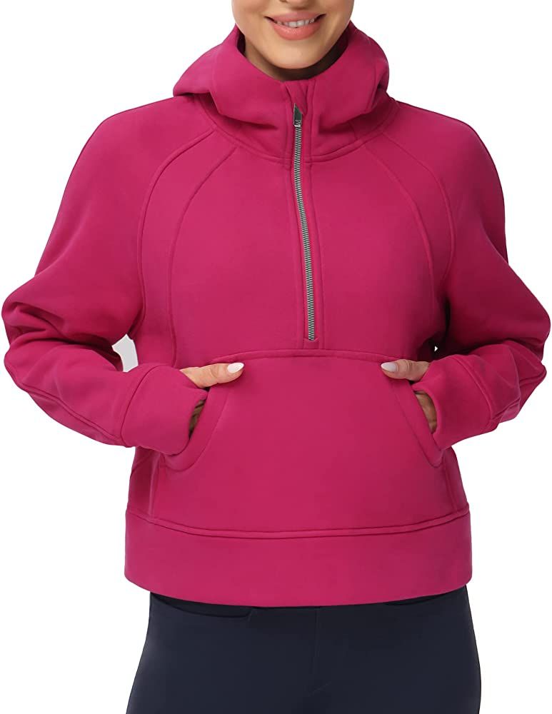 Women’s Hoodies Half Zip Long Sleeve Fleece Crop Pullover Sweatshirts with Pockets Thumb Hole | Amazon (US)