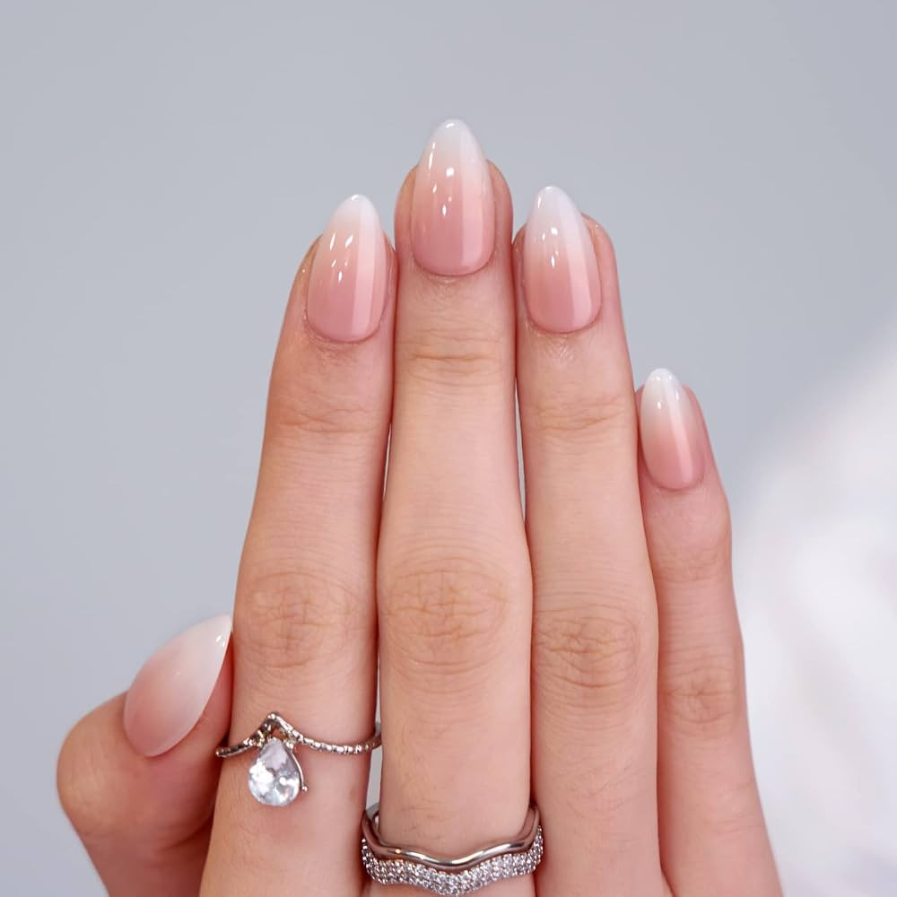 Almond Press On Nails Medium - BTArtbox Soft Gel Ombre Fake Nails with Nail Glue, Semi-Transparen... | Amazon (US)