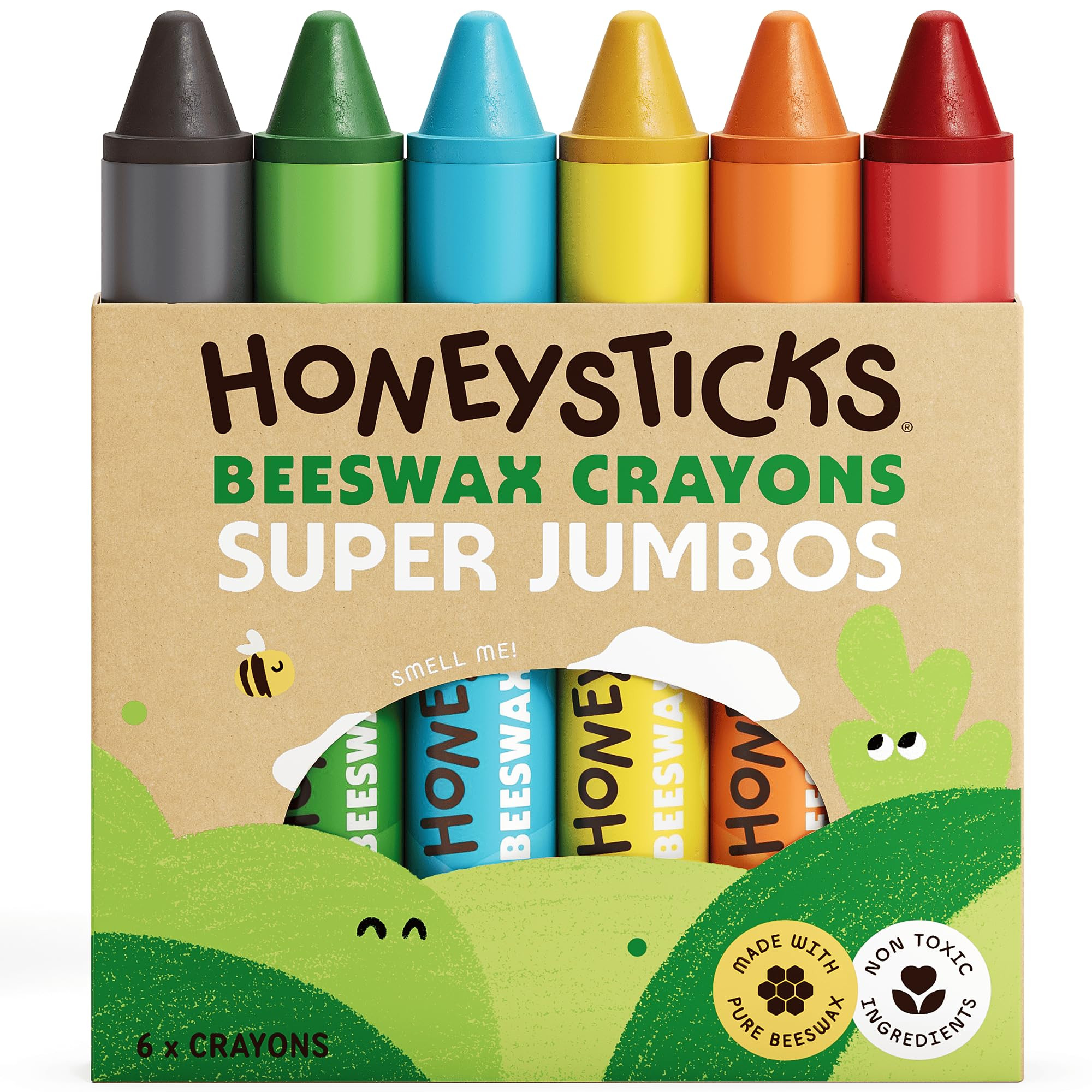 Honeysticks Super Jumbo Crayons (6 Pack) - 100% Pure Beeswax, Non Toxic Crayons for Toddlers 1-3,... | Amazon (US)