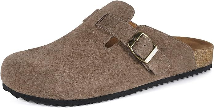 Intini Womens Suede Clogs Mens Leather Mules Cork Footbed Sandals with Arch Support | Amazon (US)