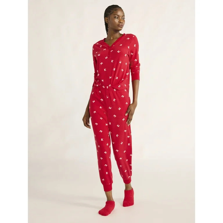 Joyspun Women's Velour Waffle Henley Sleep Top, Jogger Pants and Socks Pajama Set, 3-Piece, Sizes... | Walmart (US)