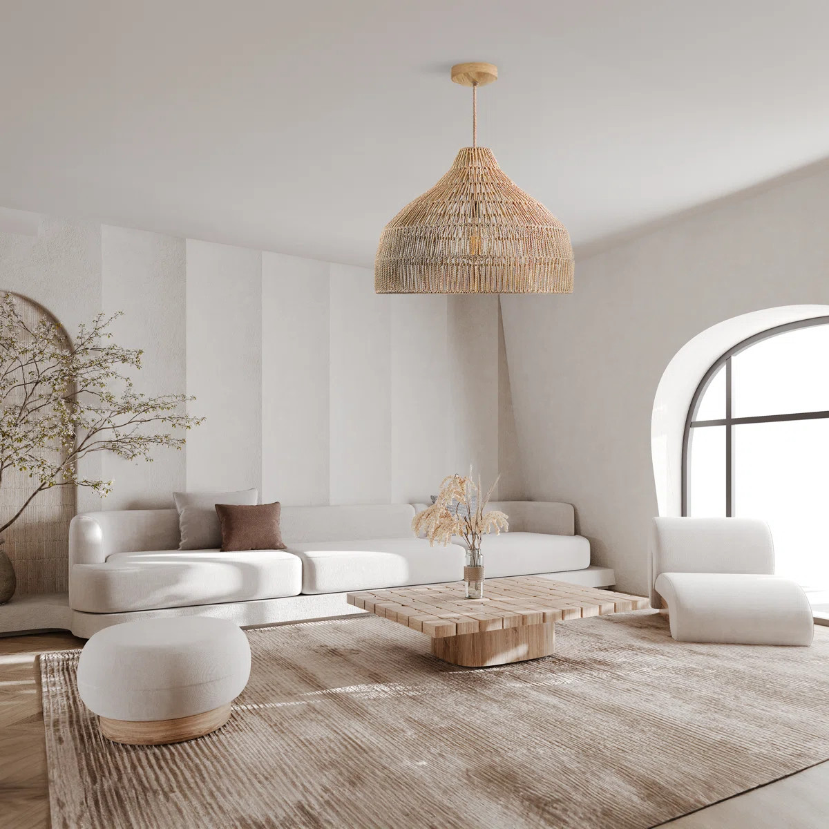 Dovecove Pompano 1 - Light Natural LED Cylinder Pendant – 14"-18"-24"-28" Woven Palm Fiber Plug... | Wayfair North America