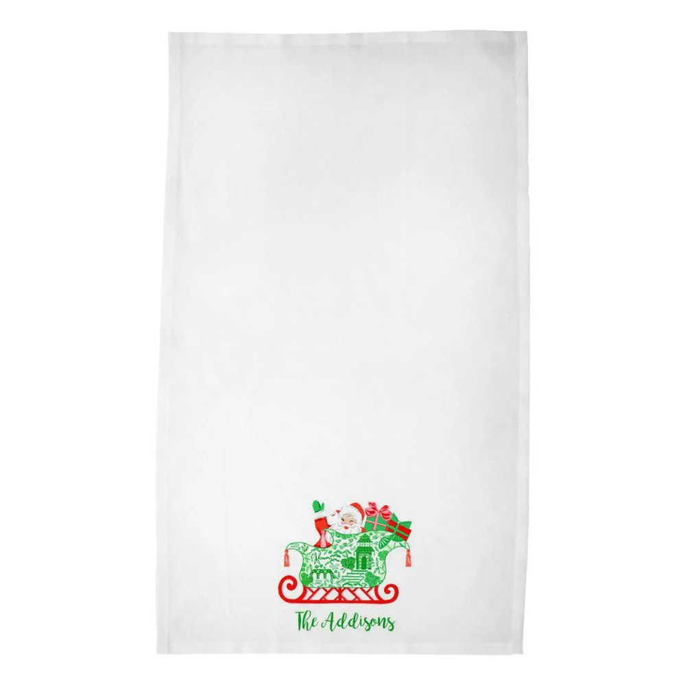 Chinoiserie Sleigh Ride Personalized Poly Twill Tea Towels, Set of 2 | Taylor Beach Design