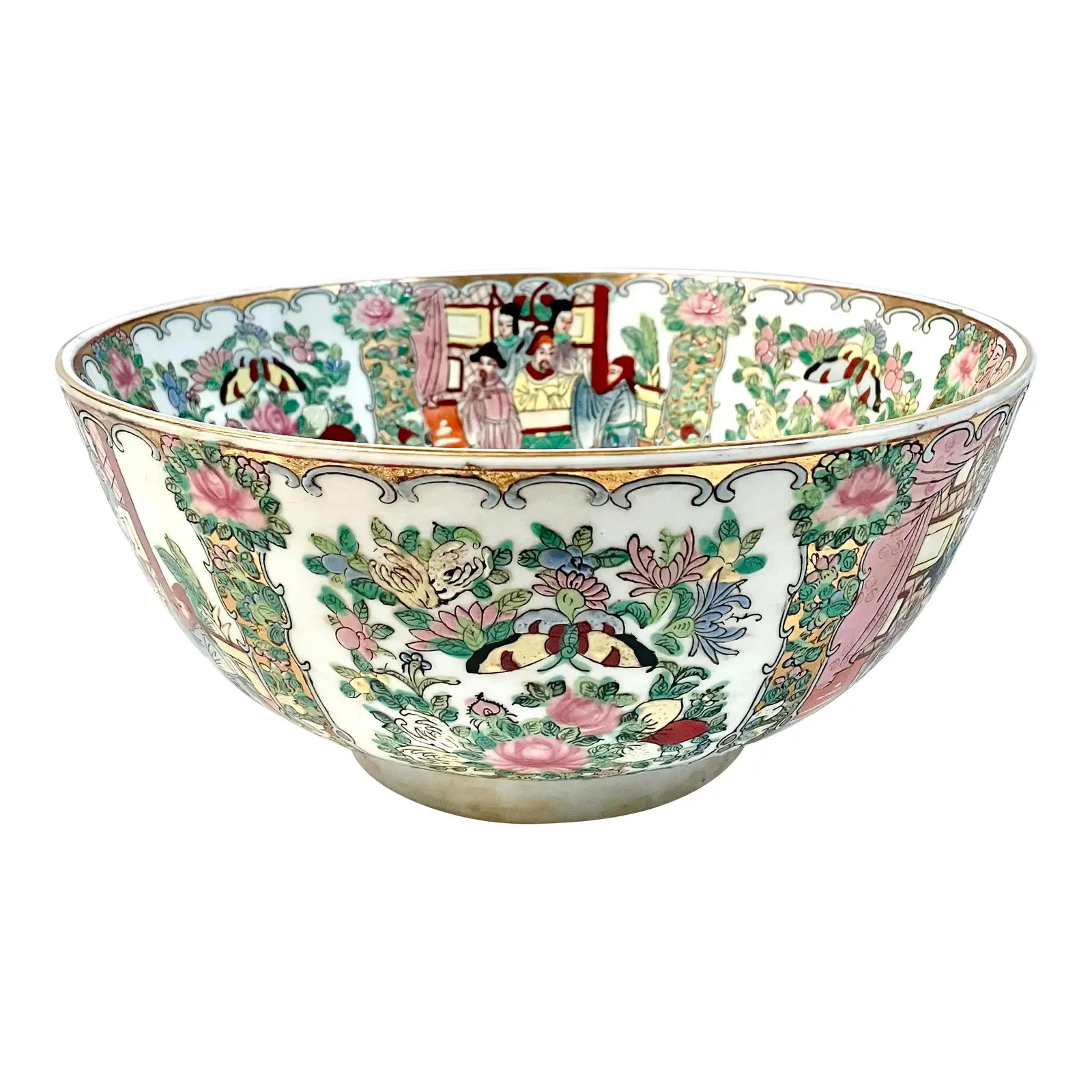 20th Century Chinese Porcelain Famille Rose Medallion Decorative Bowl - 11.75” Diameter | Chairish