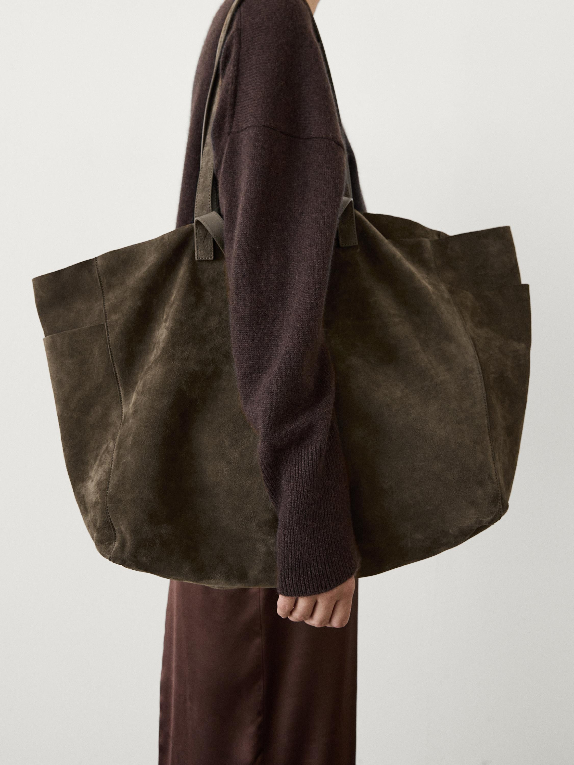 Split leather maxi bag | Massimo Dutti UK