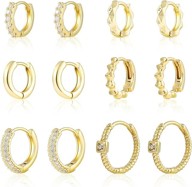 Wgoud Small Gold Hoop Earrings Set for Women, 6 Pairs 14K Gold Plated Hypoallergenic Lightweight ... | Amazon (US)