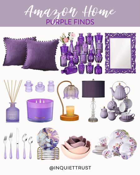 Upgrade your home this summer with these purple finds from Amazon: throw pillows, elegant vases, cute dinnerware sets, a candle warmer, a table lamp, and more!
#kitchenessentials #designtips #affordablefinds #homedecor

#LTKHome #LTKStyleTip #LTKSeasonal