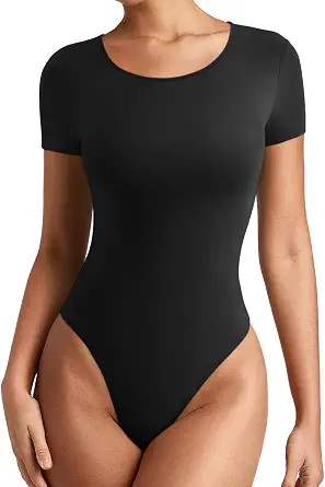 REORIA Women's Short Sleeve Round Neck Body Suits Fashion T-shirt Tops Bodysuits for women | Amazon (US)