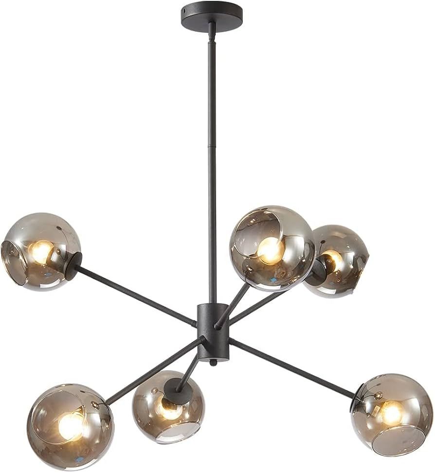 BOKT Mid Century Modern 6-Lights Globe Sputnik Chandelier Vintage Matte Black Flush Mount Ceiling... | Amazon (US)