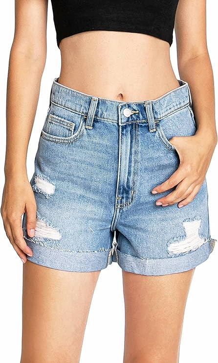 Cello Jeans Women's Juniors High Rise Retro Mom Denim Shorts | Amazon (US)