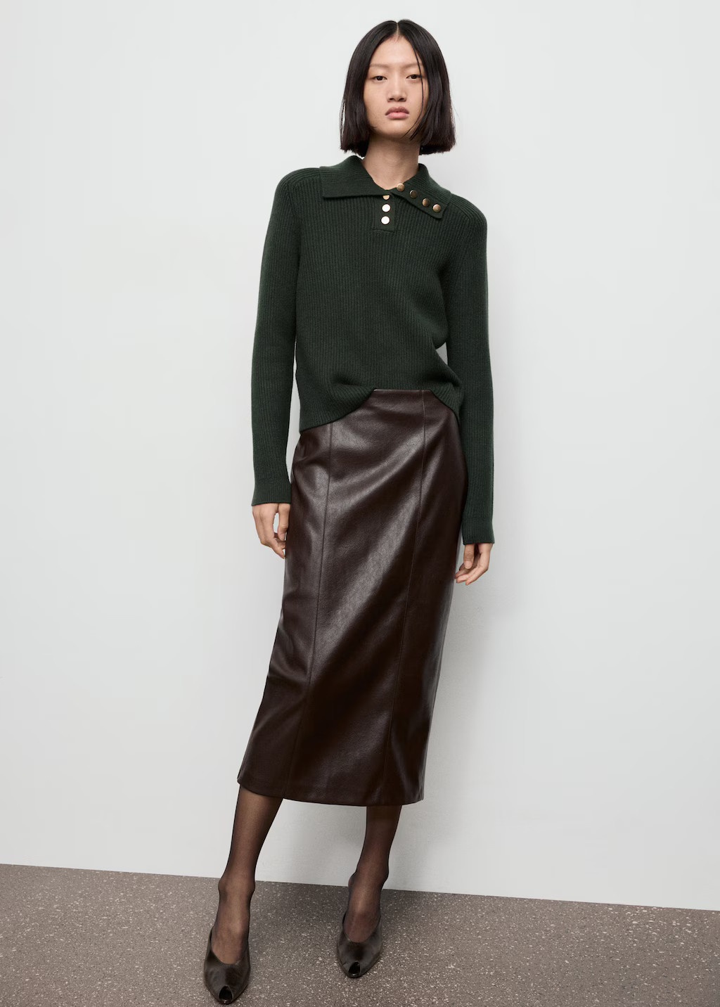 Ribbed polo-neck sweater with buttons dark green - Woman - S - MANGO | Mango (US/MX/AU)