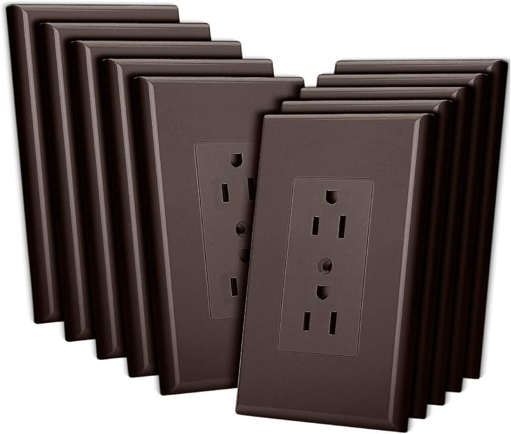 Bates- 1-Gang Duplex Wall Plate, 3.18"x 4.98", 10 Pack, Dark Brown, Unbreakable Electrical Outlet... | Amazon (US)