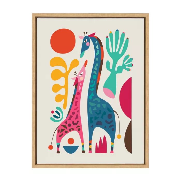 18" x 24" Sylvie Giraffe Love Framed Canvas Wall Art by Rachel Lee Natural - Kate and Laurel | Target