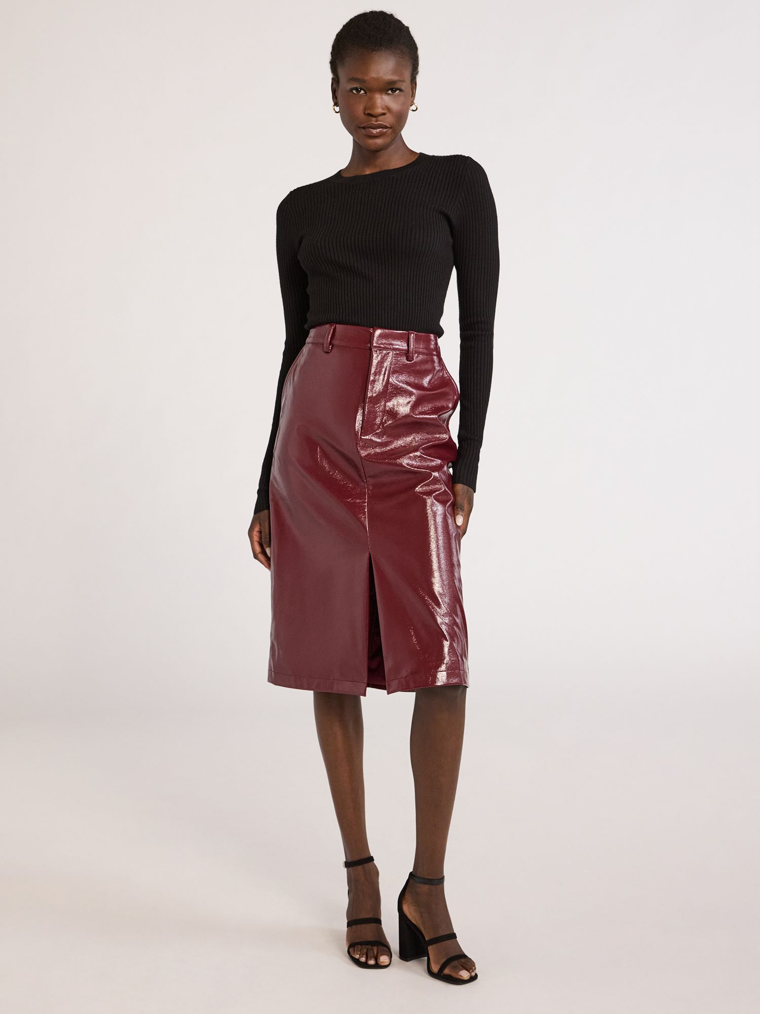 Scoop Women’s Ultimate Faux Patent Leather Front Slit Midi Skirt, Sizes 0-20 | Walmart (US)