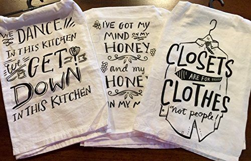 One set of three dish towels."We dance in this Kitchen, we get down in this Kitchen", "I've got my m | Amazon (US)