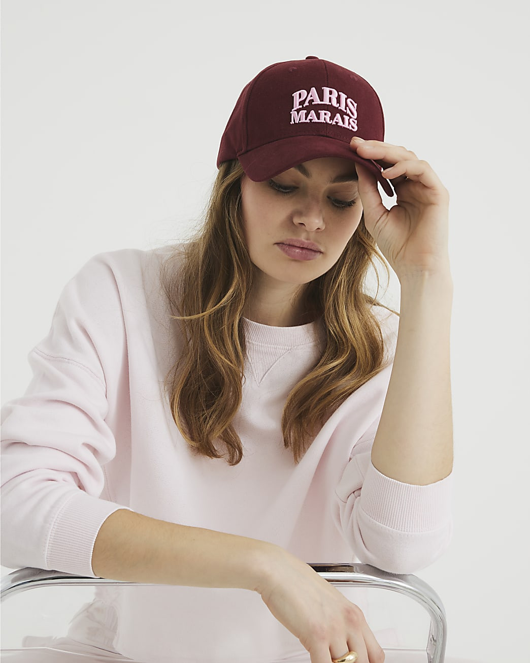 Red Paris Marais Print Cap | River Island UK & IE