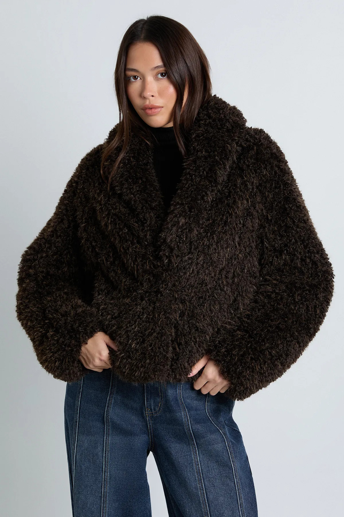 Shawl Collar Faux Fur Coat | boohoo (US & Canada)
