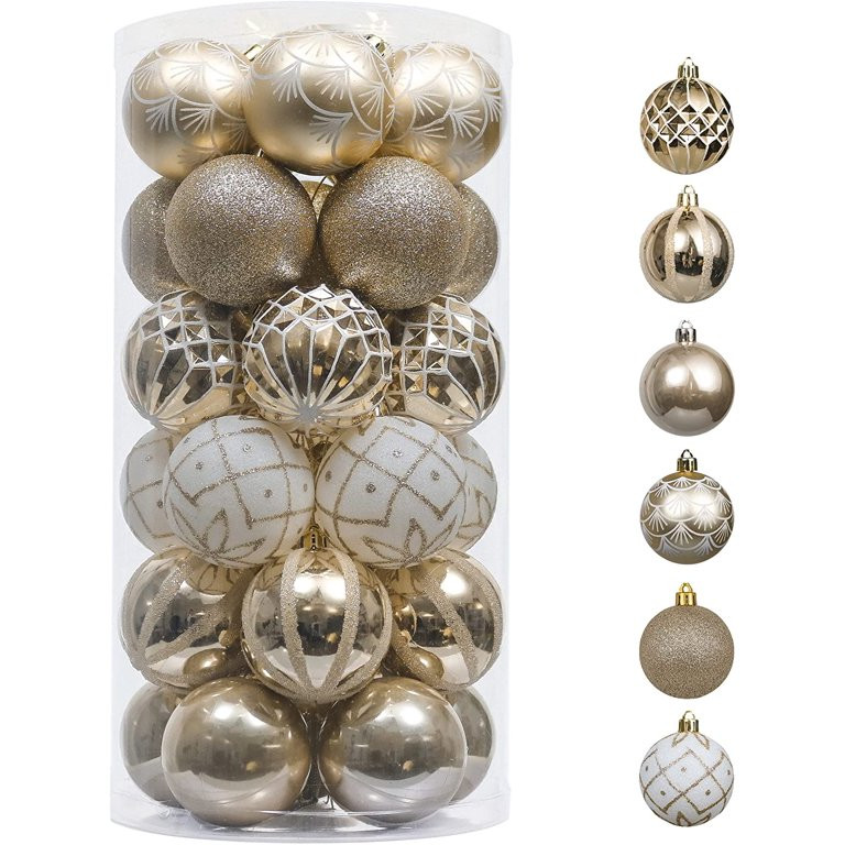 Valery Madelyn 30ct 60mm Elegant Gold and White Christmas Ball Ornaments, Shatterproof Christmas ... | Walmart (US)