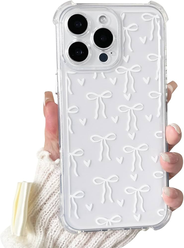 Compatible for iPhone 16 Pro Max Case Clear Cute Bowknot Heart with Four Corners Shockproof Desig... | Amazon (US)
