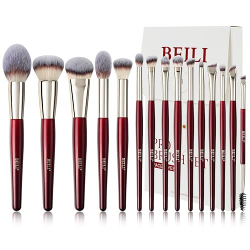 BEILI Makeup Brushes 15Pcs Professional Eyeshadow Brush Set Premium Synthetic Makeup Brushes for Liquid, Cream & Powder Eyeshadow(Red) | Amazon (US)