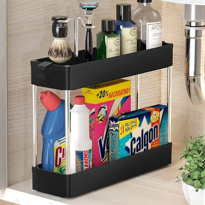 SPACEKEEPER Under Sink Organizers Storage, Bathroom Under Sink Shelf Basket, 2 Tier Bath Organize... | Amazon (US)