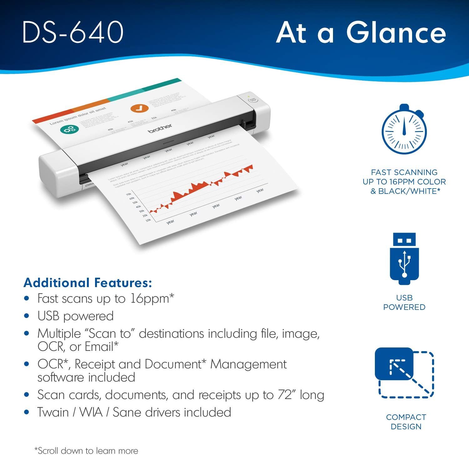 Brother DS-640 Compact Mobile Document Scanner, (Model: DS640) | Amazon (US)