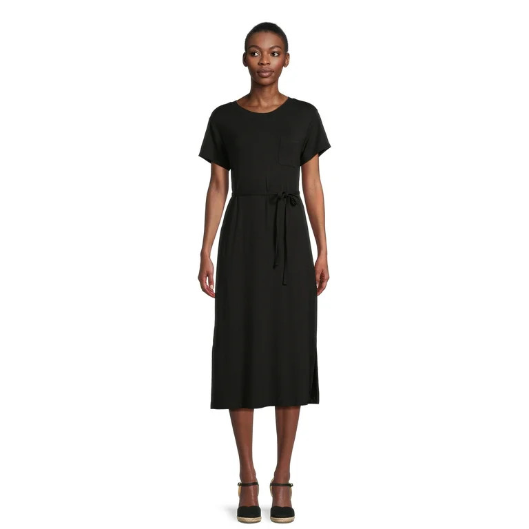 Time and Tru Women's Belted Knit Dress with Side Slits, Sizes XS-XXXL | Walmart (US)