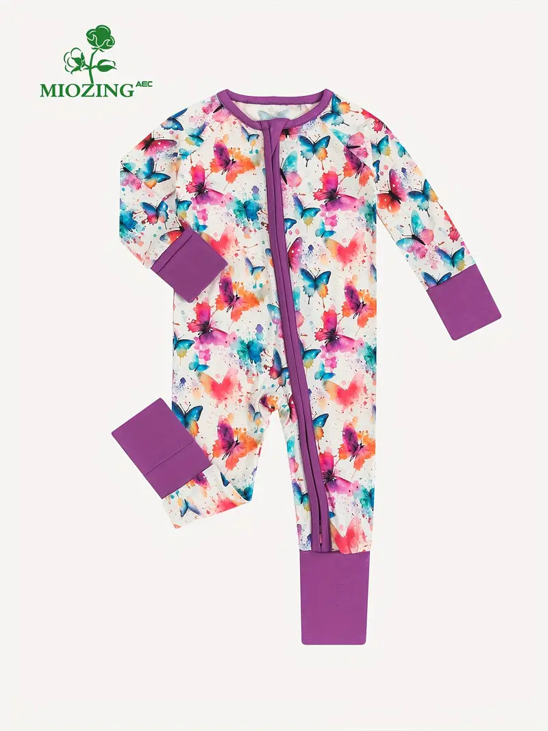 MIOZING Newborn Baby Girls Comfy High-end Bamboo Colorful Butterfly Print Cute & Elastic Bodysuit | Temu Affiliate Program