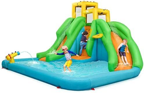 HONEY JOY Inflatable Water Slide, 6 in 1 Kids Bouncer Water Park w/Climbing Wall & 2 Long Slides,... | Amazon (US)