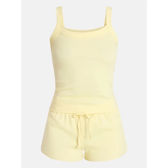 No Boundaries Rib Tank Top and Shorts Sleep Set, 2-Piece, Women's XXS-3X | Walmart (US)
