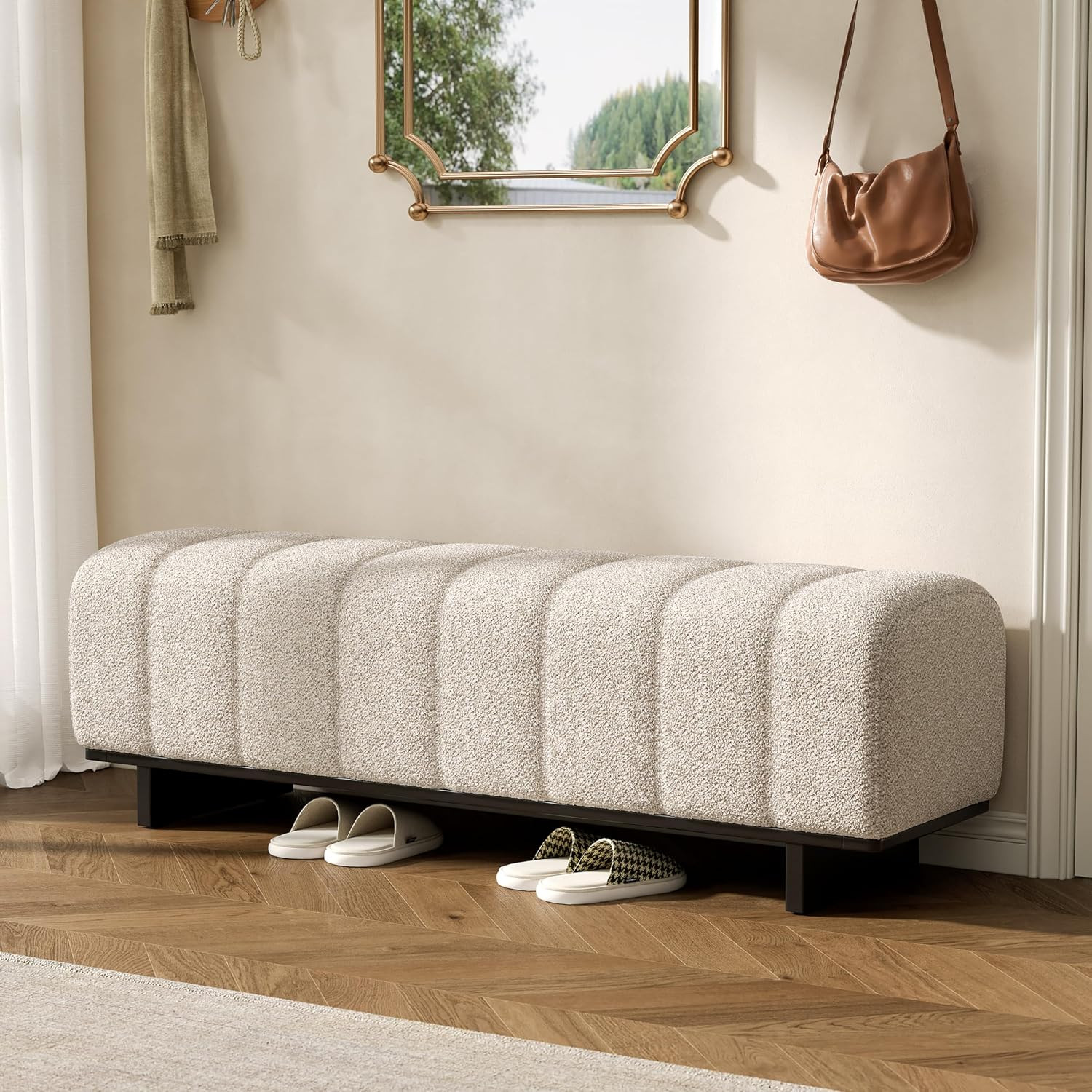 Merax 63.62" Dining Bench, Faux Fur Fabric Bench with Rubber Wood Legs | Amazon (US)