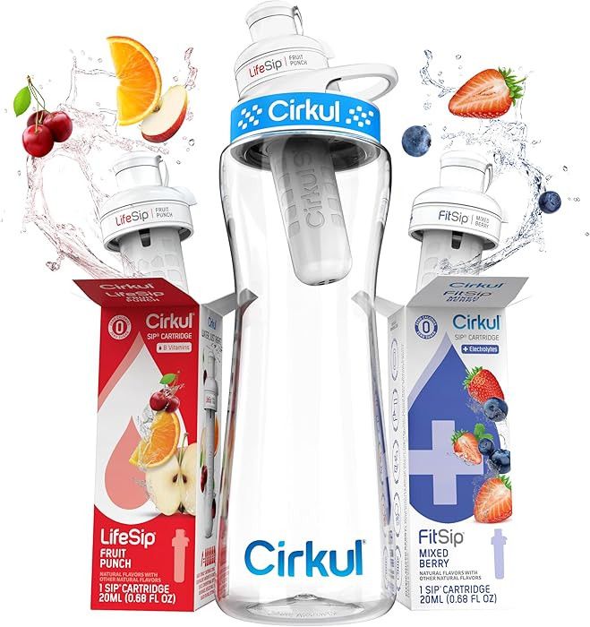 Cirkul 22oz. BPA-Free Plastic Water Bottle Starter Kit with Blue Lid, 2 Flavor Cartridges (1 Life... | Amazon (US)