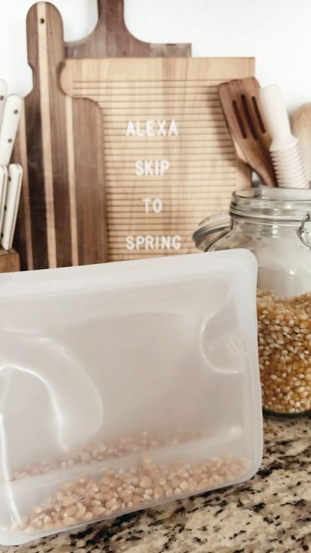 Make popcorn using a Stasher bag!  Pantry containers - glass canister - silicone storage bag - home - kitchen must haves 

#LTKunder50 #LTKFind #LTKhome