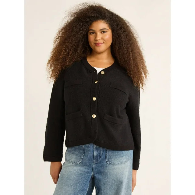 Free Assembly Women’s Plus Size Welt Pocket Cardigan Sweater, Lightweight, Sizes 1X-4X | Walmart (US)